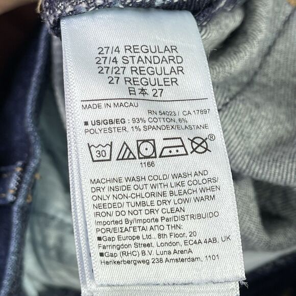 Gap Jeans Women’s 27 Blue 70’s Flare High Rise Dark Wash Slim Fit Raw Hem - Picture 4 of 9